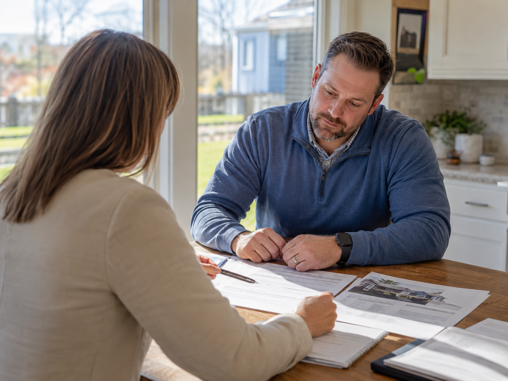 Missouri homeowner reviewing details for a personalized home insurance quote with an insurance professional